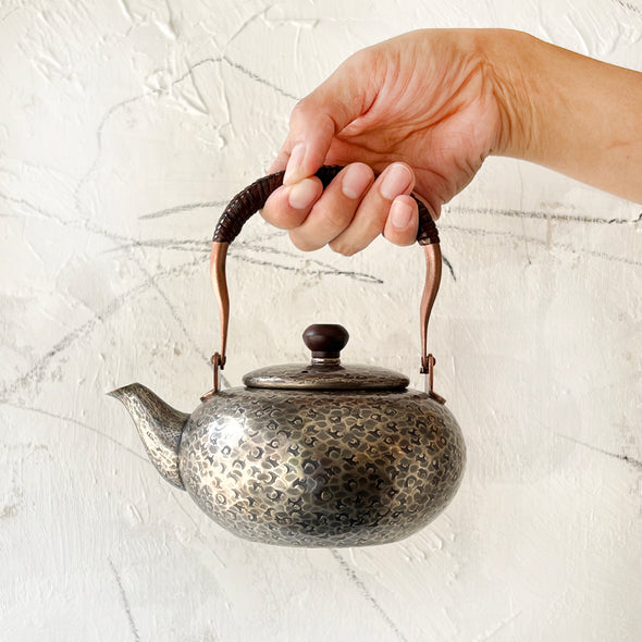 Hand Hammered Copper Teapot 500ml Smokey Silver